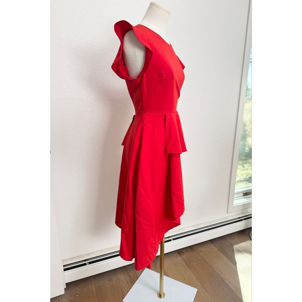 NY&CO Avant Garde Layered Ruffled Asymmetrical Hem Red Peplum Tunic Top S/M - Picture 3 of 5